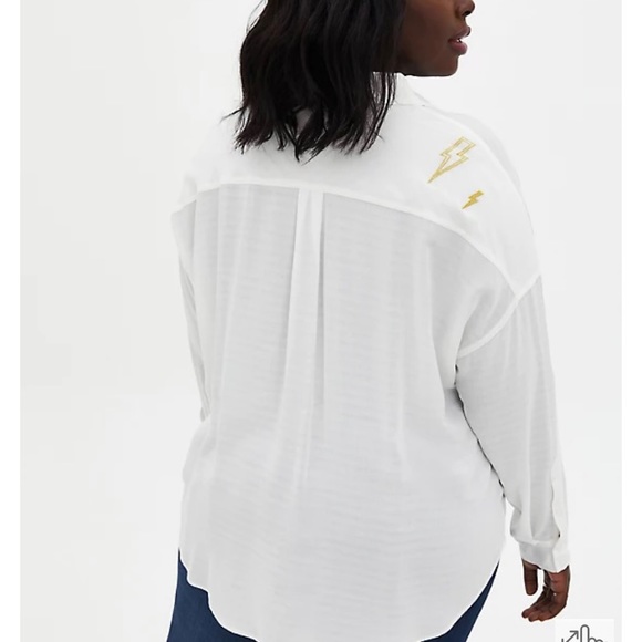 Torrid-DROP SHOULDER BUTTON-FRONT TOP - LIGHTNING WHITE - Picture 5 of 14